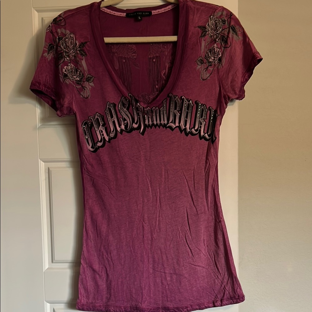 Crash & Burn Red Fitted Graphic V-Neck Tee